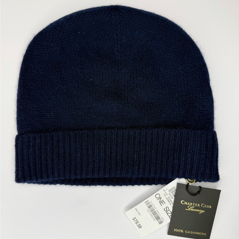 Charter Club 100% Cashmere Navy Cuffed Beanie